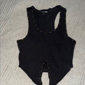 Fashion Nova gray distressed Tank Top with Gold Studs